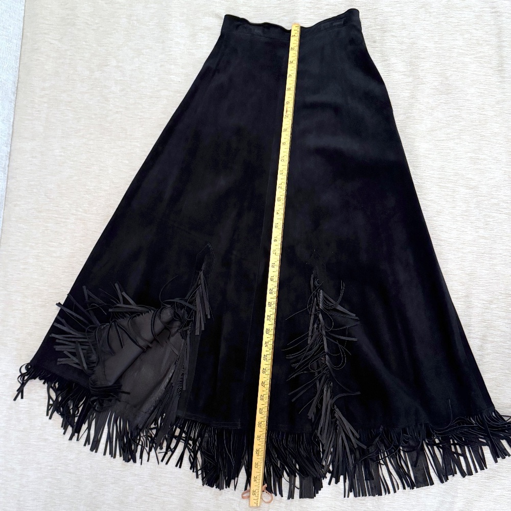 NWT Long Black Fringed Suede Skirt - Size S